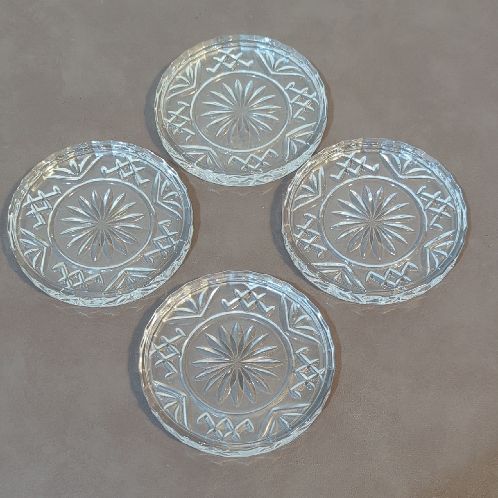 4 Piece Godinger Crystal Dublin Glass Coaster Set Table Protector